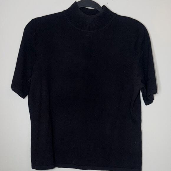 Pendleton Womens Size Medium Black Short Sleeve Tight Knit Merino Wool Sweater - Picture 1 of 9